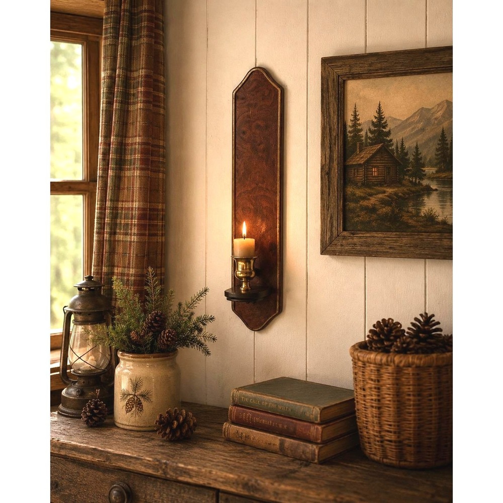 Vintage 17" Tall Wood Wall Candle Sconce Rustic Farmhouse Cabin Wall Decor
